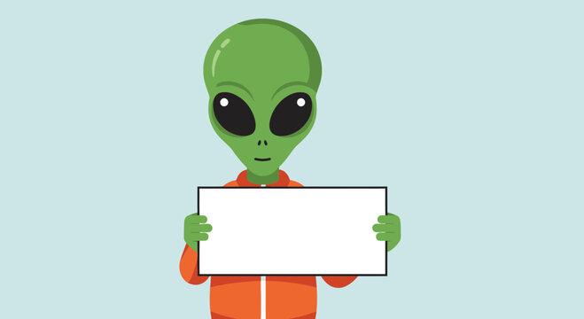 Green Alien Holding Blank Sign for Text or Message