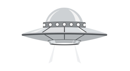 Retro UFO Flying Saucer with Lights and Beams, Isolated on White © Untung