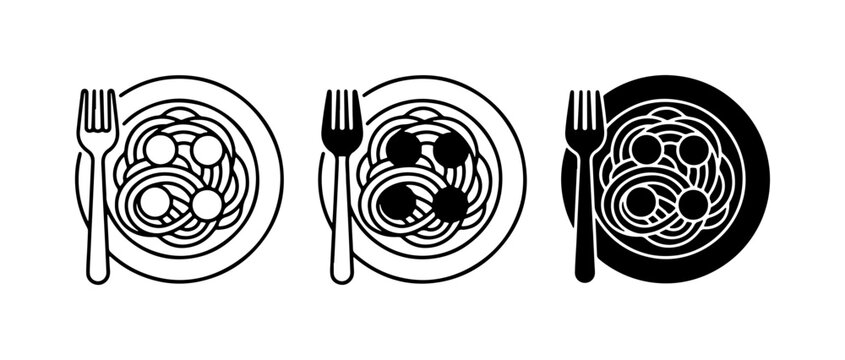 Pasta Fork Knife Icon Set White Background