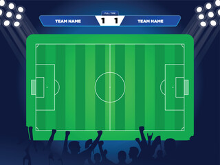 Soccer Field Background with Crowd Silhouette and Scoreboard for Football Match Design © Lulu