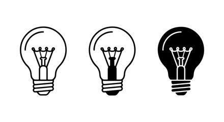 Naklejka premium Three Light Bulb Icons Black And White Line Art Set