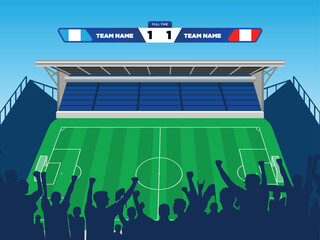 Soccer Stadium Banner with Crowd Silhouette and Scoreboard for Football Match Background © Lulu