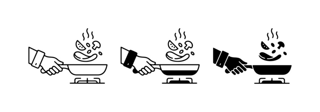 Frying Food Icon Set On White Background