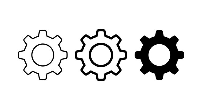 Three Gear Icon Set on White Background