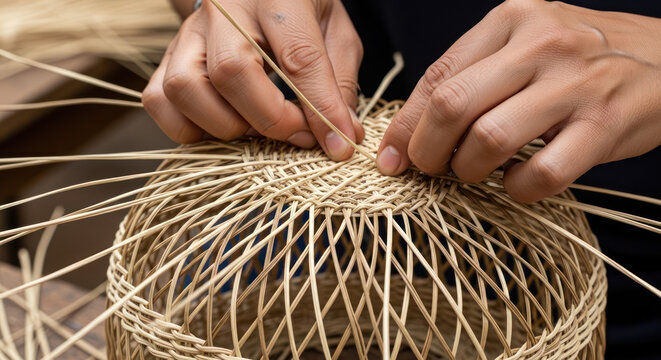 Hands Weaving a Basket Crafting Tradition and Skill 2.