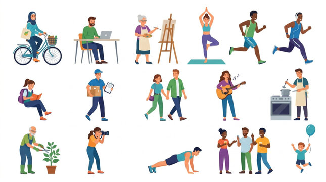 Diverse Group of People Engaged in Various Activities and Hobbies.
