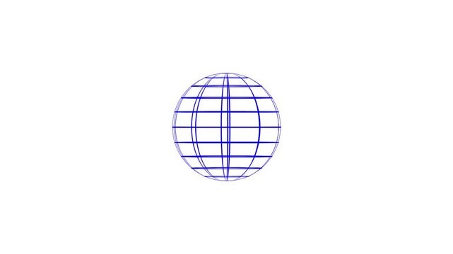 Blue wireframe globe with grid lines on a white background world earth