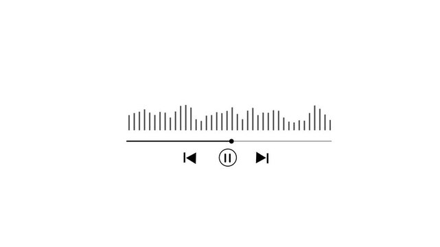 Audio equalizer and playback controls on a white background Keywords: audio, music, sound, equalizer, waveform, playback, controls, play, pause, skip, back, forward, media, player, interface