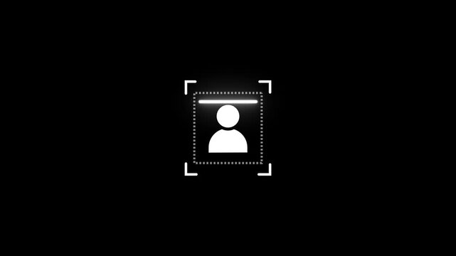 White user profile icon within a scanning frame on a black background person silhouette
