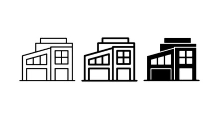 Naklejka premium Three Building Silhouettes Vector Icon Set