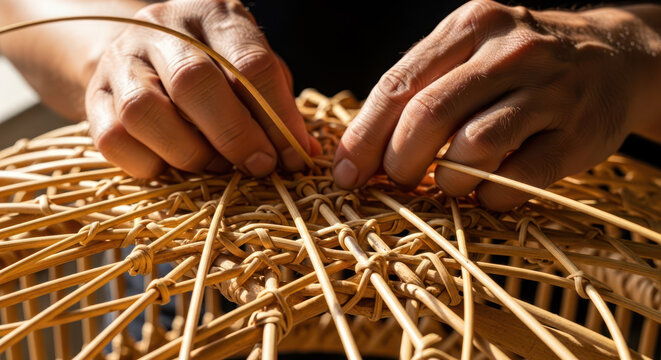 Hands Weaving Intricate Basket A CloseUp of Craftsmanship.