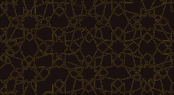 Geometric pattern featuring intricate Islamic star motifs creates a seamless and sophisticated dark background suitable for architectural design.