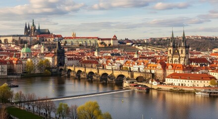 Obraz premium Scenic Prague Cityscape with Historic Architecture and River.