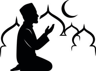 Man praying silhouette with crescent moon © Arafat Sajid