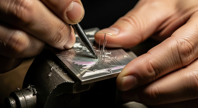 Intricate Engraving A Craftsmans Hands at Work on Metal.