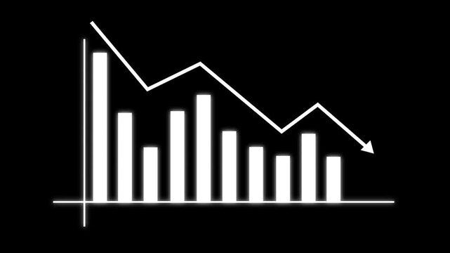 Clean white bar chart with smooth line graph animation. Perfect for business, finance, data visualization, presentations, and modern overlays on any background. alpha channel