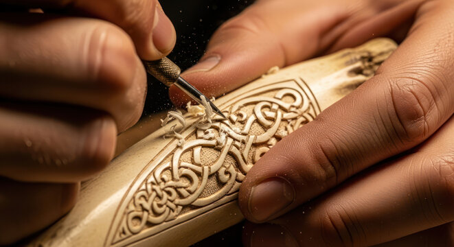 Intricate Ivory Carving A Craftsmans Detailed Artistry.