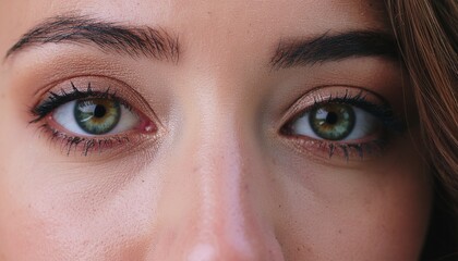 Fototapeta premium Captivating close-up of vibrant green and hazel eyes, showcasing intricate details and a mesmerizing, slightly unfocused gaze