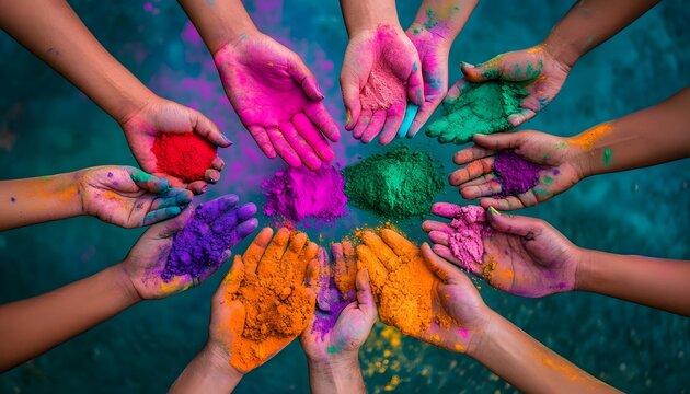 Holi gulal colors in hands.