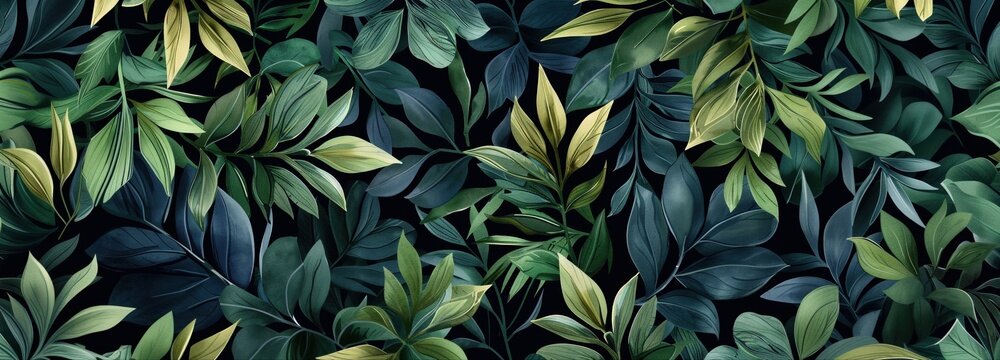 Emerald Canop  artistic illustration showcasing an intricate pattern of leaves in various shades of 