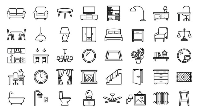 Collection of Hand Drawn Furniture and Home Decor Icons.