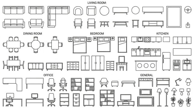 Architectural Drawings of Furniture and Room Layouts.