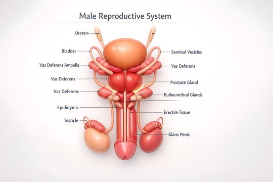 Diagram of the male reproductive system with labels, reproductive