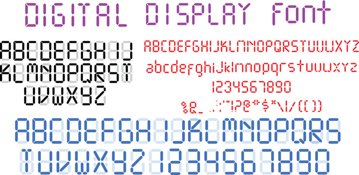 Digital Display Font Electronic Alphabet and Numbers Scoreboard Style Retro LED Typography Vector Set
