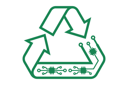 Electronic waste recycling symbol with e waste electronics technology environmental illustration components