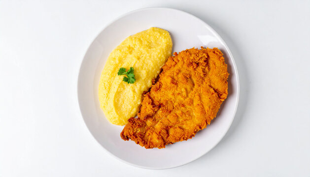 Bahamian Fried Fish with Grits on White Background