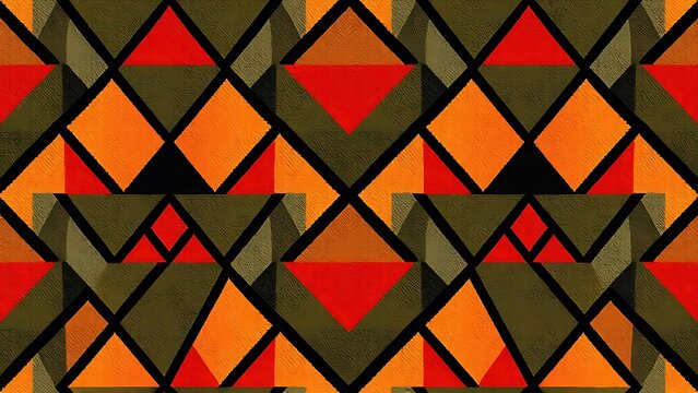 zulu. Abstract pattern of interlocking geometric triangles in Zulu colors, textile-like surface, cultural motif. event programs.