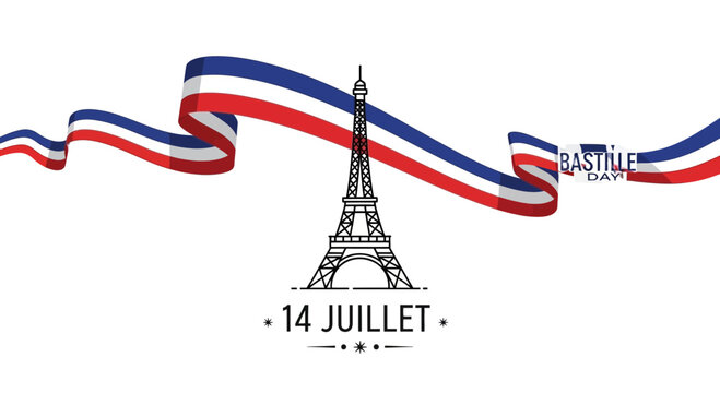 Bastille Day Eiffel Tower with French Flag Ribbon - 14 Juillet Celebration