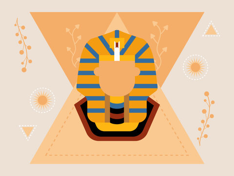 The Tutankhamun golden burial mask. African illustrations. Flat vector concepts.