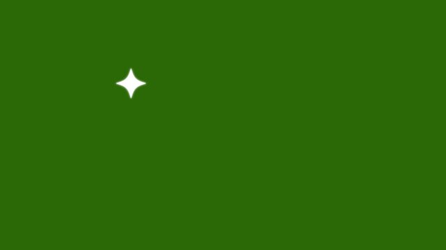Twinkle star glitter animation with bright white cartoon stars, flat doodle vector style blinking and shining, glowing sparkle effect on green screen background, loopable festive overlay 