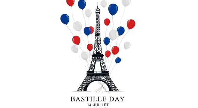 Eiffel Tower with French Flag Balloons, Bastille Day Celebration, Paris