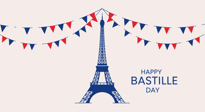 Eiffel Tower with French Flag Bunting, Bastille Day Celebration