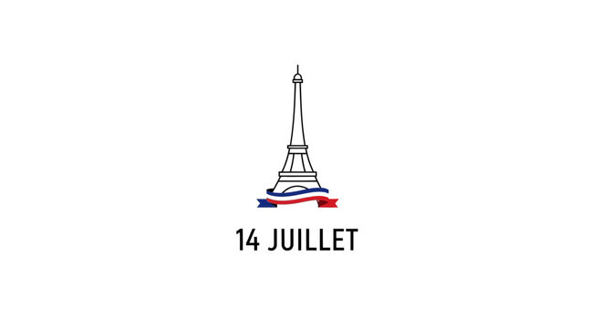 Eiffel Tower with French Flag Ribbons - Bastille Day Celebration