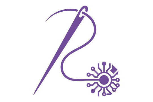 Sewing needle and thread forming a p with a circuit board element embroidery clothing technology electronics