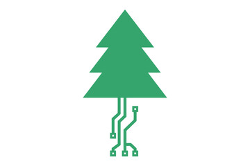 Fototapeta premium Green christmas tree with digital circuit roots christmas technology illustration abstract celebration computer