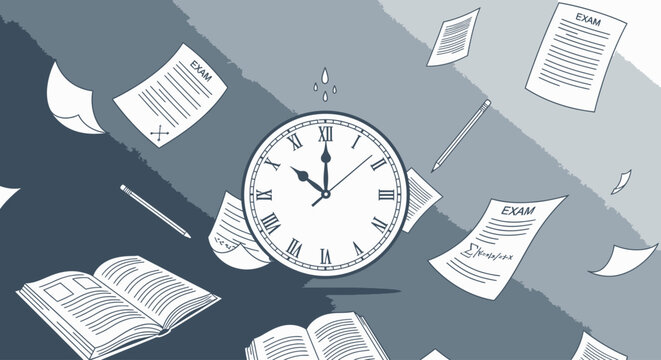 Classic wristwatch with floating documents, time management concept for productivity, deadlines and business efficiency in modern professional lifestyle