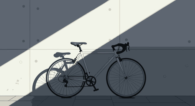 Bicycles parked casting long shadows in sunlight, urban mobility and eco transport concept for sustainable city lifestyle and modern commuting