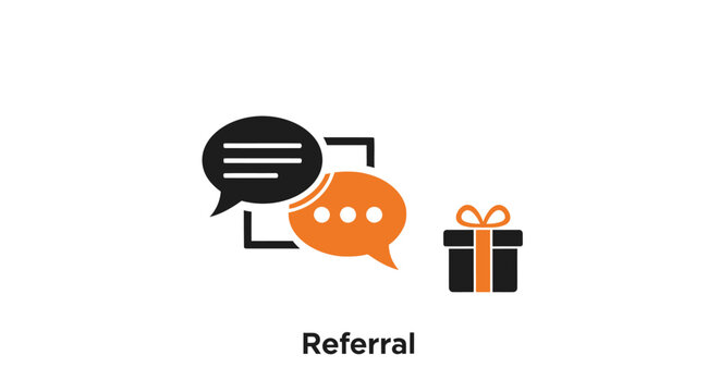 Referral program icon with chat and gift.
