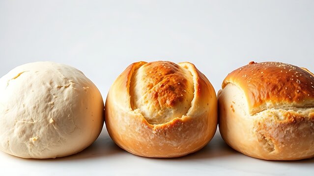 phonology. A perfect golden loaf of bread among others in various stages of baking. menu design, packaging mockups, designed for culinary blogs and recipe cards for restaurants.
