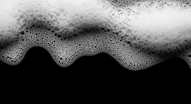 Abstract white foam with bubbles on black background