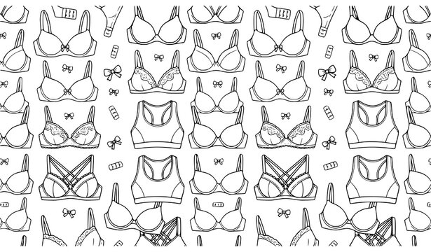 Bra seamless pattern vector women underwear cartoon repeat background