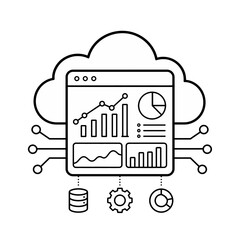 Obraz premium Cloud Computing Data Analytics and Technology Icons Featuring Graphs and Charts