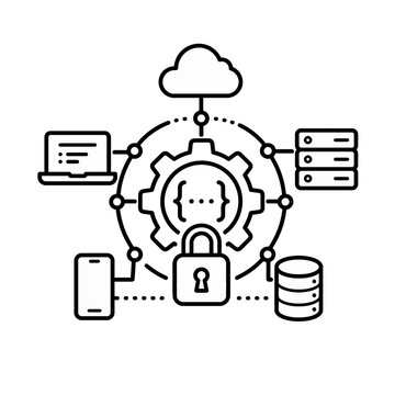 Secure cloud computing technology and digital data protection network illustration