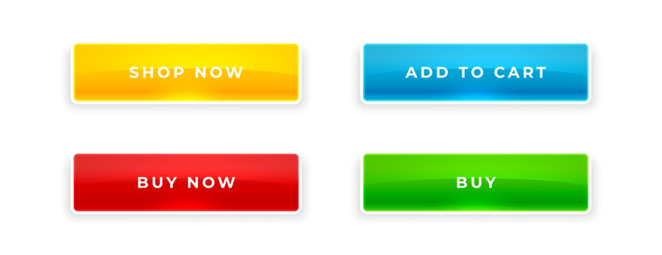 glossy shop or buy now, add to cart buttons in various color