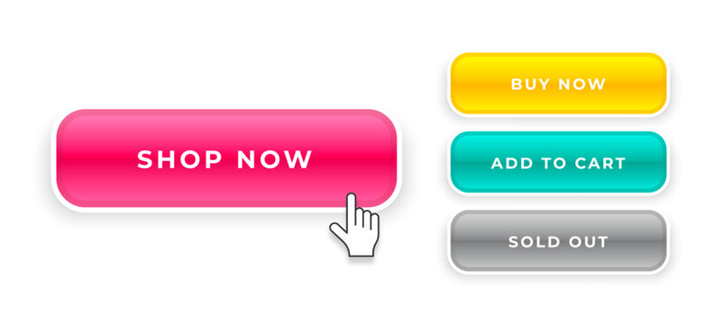 set of web shop now button element in various color