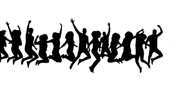 Silhouette people dancing together joyfully isolated on transparent background, Vector